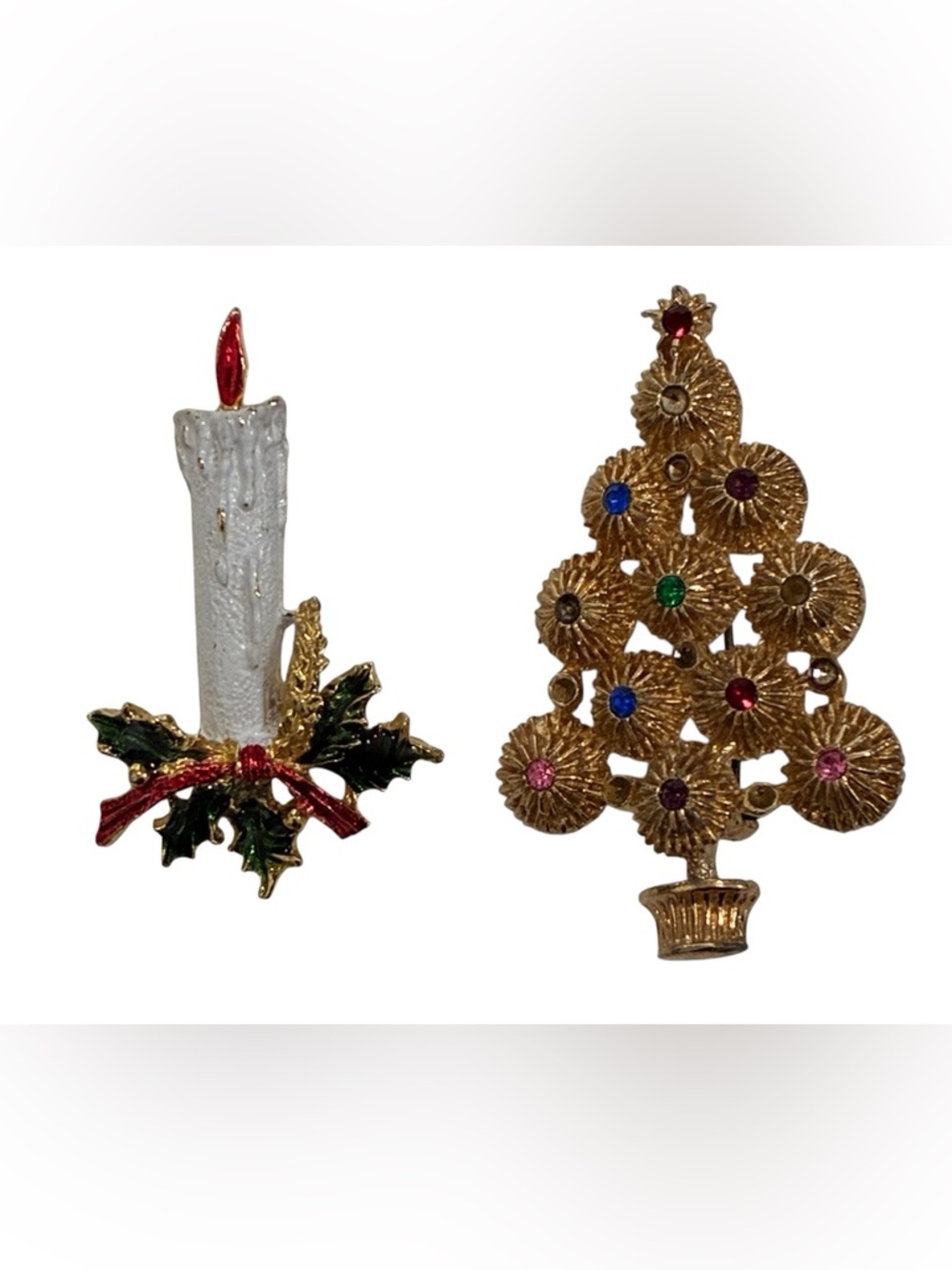 VINTAGE CHRISTMAS BROOCH BUNDLE CANDLE TREE